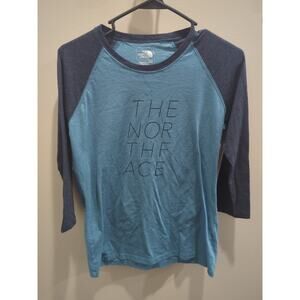 The North Face womens size SMALL Baseball Shirt Two Tone Blue Top EUC